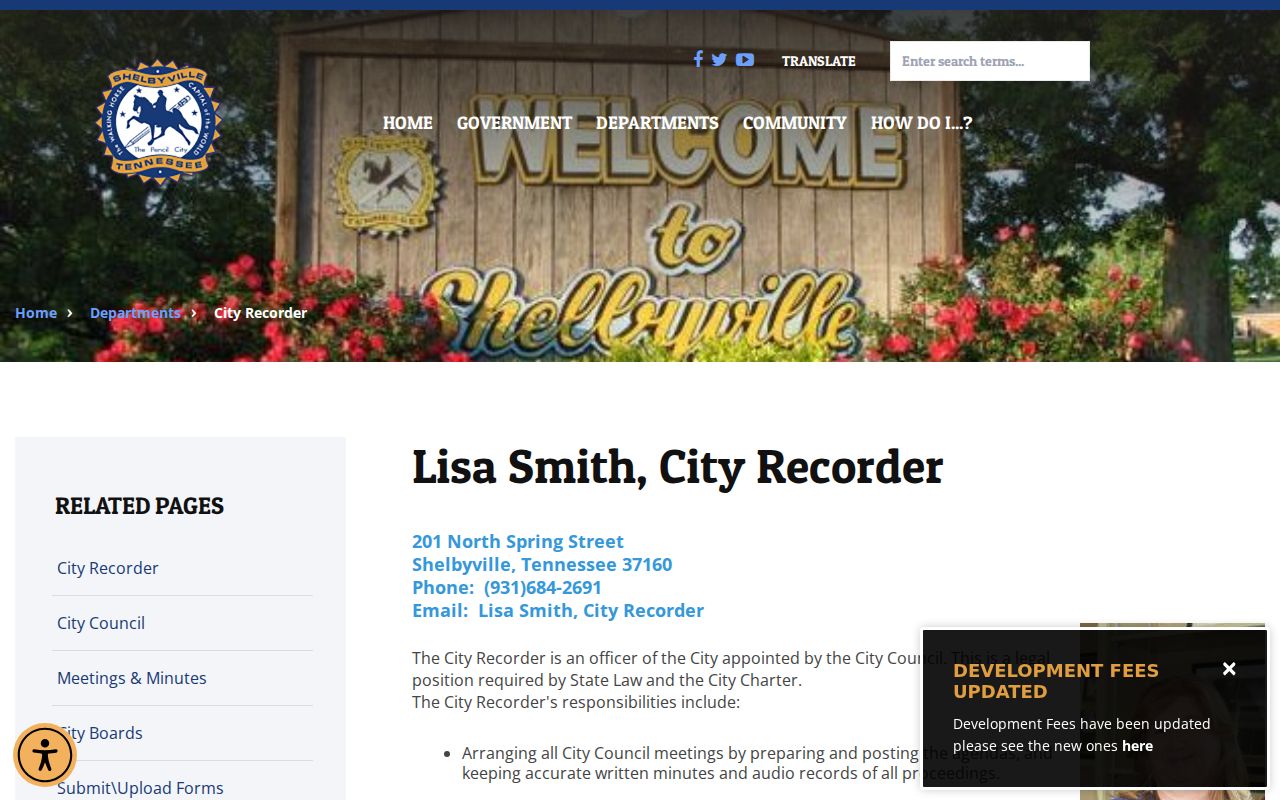 Shelbyville warrant records: City Recorder public records contact