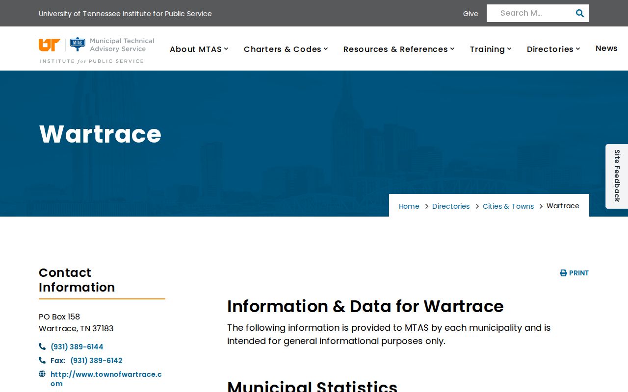 Wartrace warrant records: MTAS town directory with local contact and municipal profile
