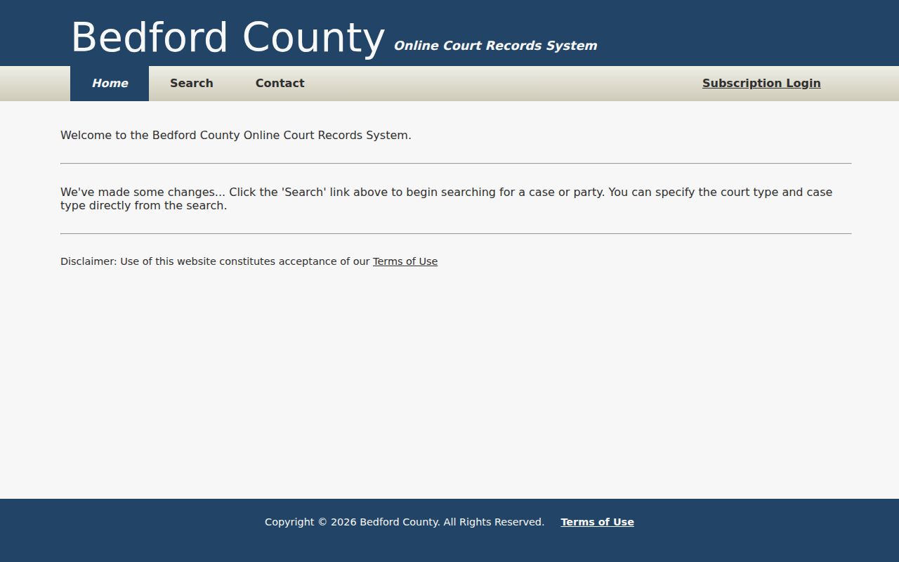 Bedford County warrant search portal landing page